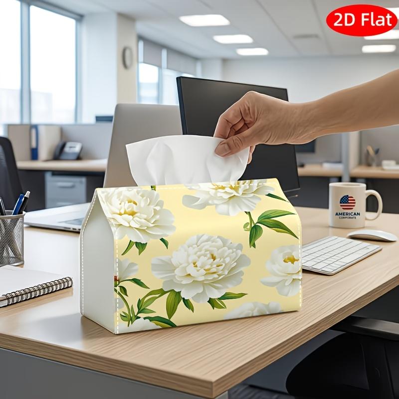 1pc 2D Flat Tissue Box, Printed on Both Sides, Vintage Botanical Floral Design White Peony Flower Yellow, Durable Polyester, Kitchen, Living Room, Bed