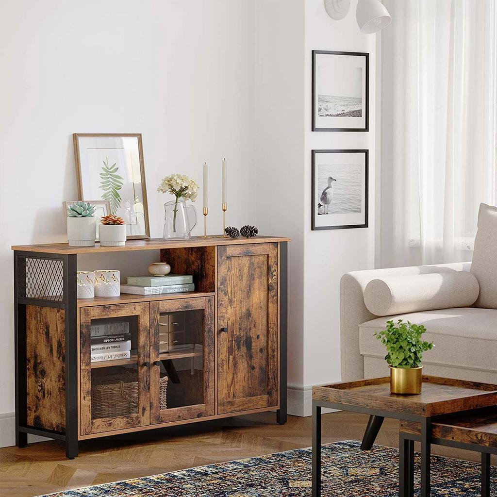 VASAGLE Buffet Cabinet, Sideboard, Floor Storage Cabinet with Transparent Doors, Rustic U