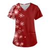 Женская мода с v-образным вырезом, короткими рукавами и карманами, топы с рождественским принтом