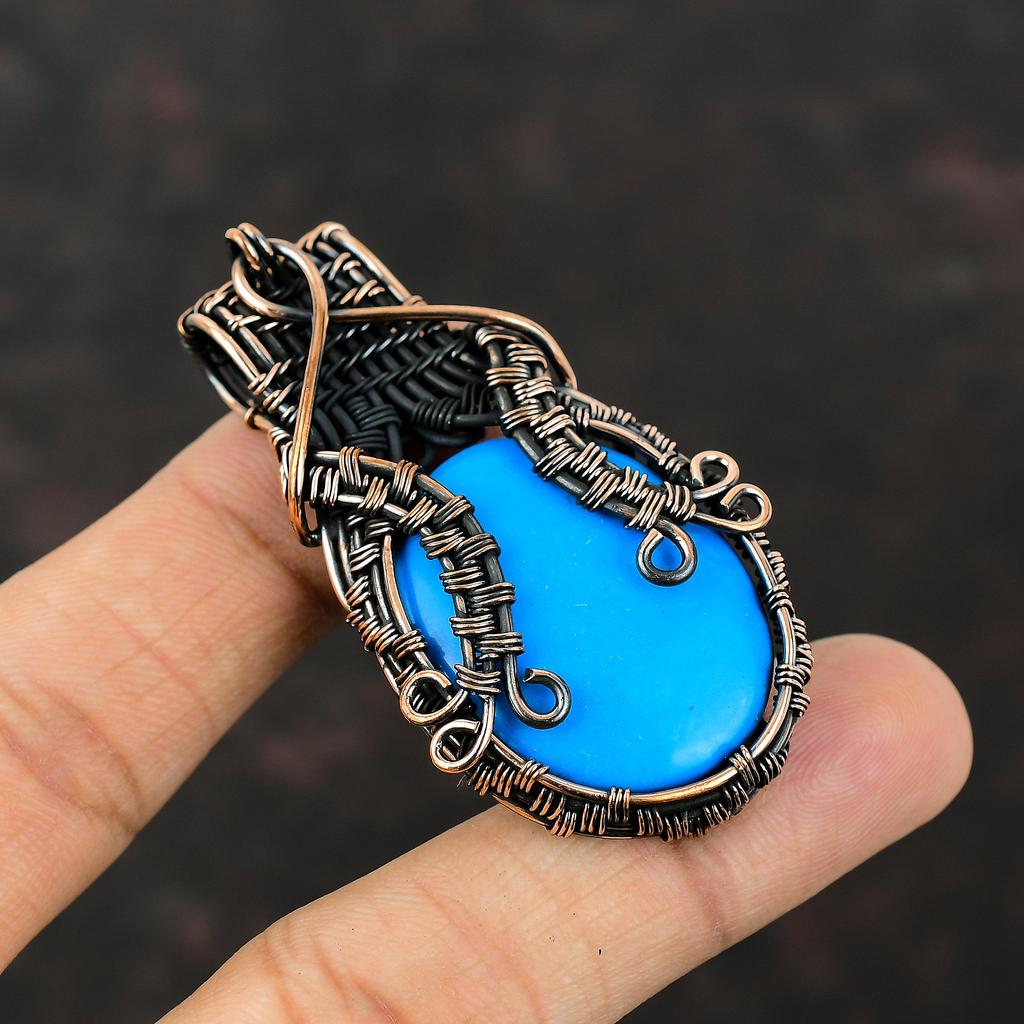 Кулон из бирюзы «Спящая красавица», обернутый медной проволокой, ювелирное изделие ручной работы, чудесный кулон из драгоценных камней, изящное медное ювелирное украшение, подарок для него