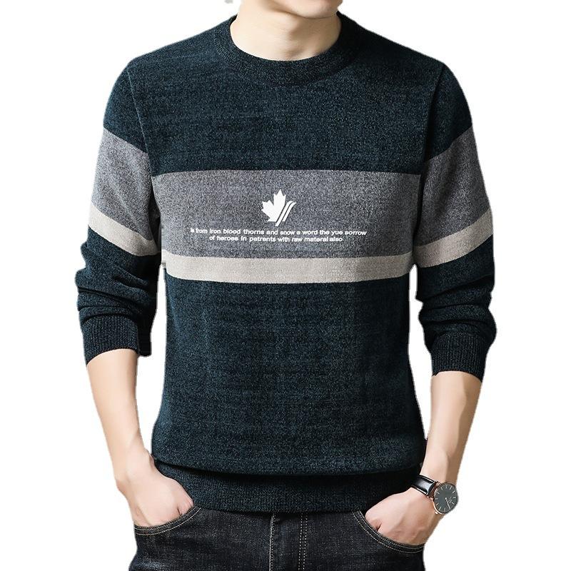 Осенне-зимний бархатный синельный свитер с круглым вырезом для мужчин, модные пуловеры, модная утепленная базовая рубашка, новая мужская одежда