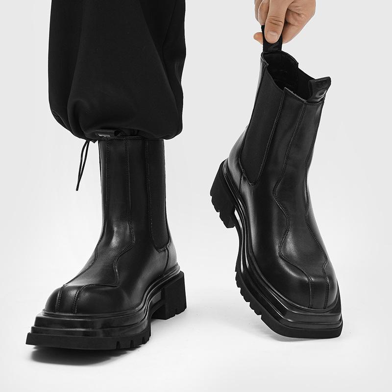 British style black high-top autumn new breathable mid-tube boots thick-soled square-head Martin boots