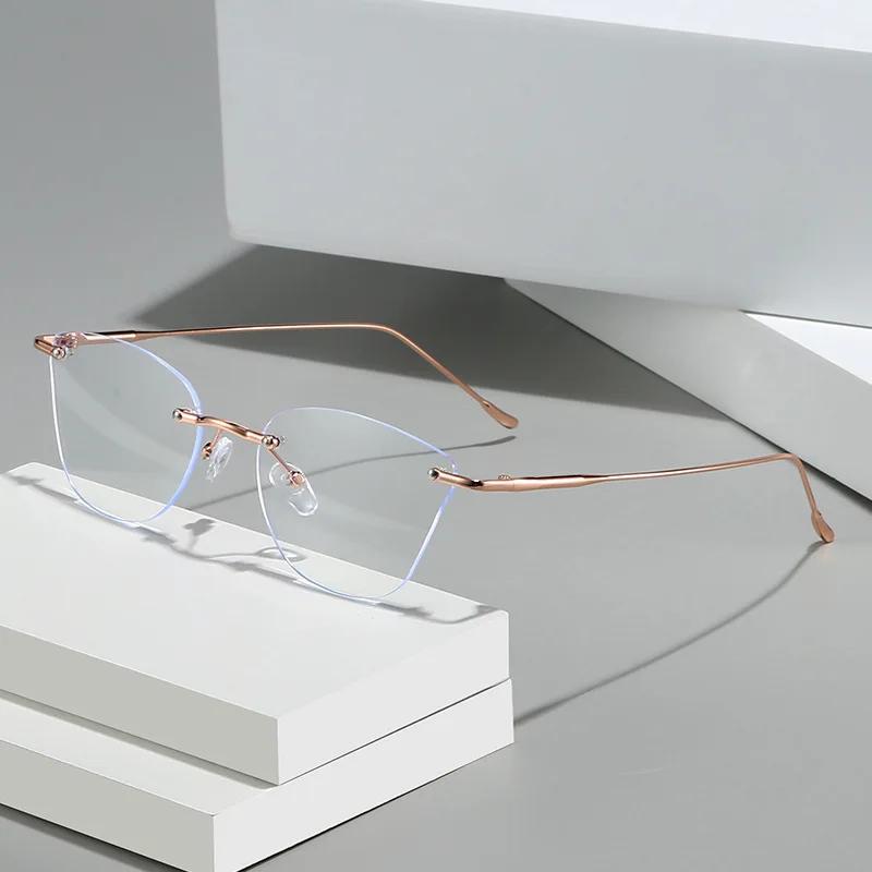 New Frameless Bevel-Cut Anti-Blue Light Myopia Glasses Ultra-Lightweight And Comfortable Multi-Functional Eyeglasses 0 To -4.0