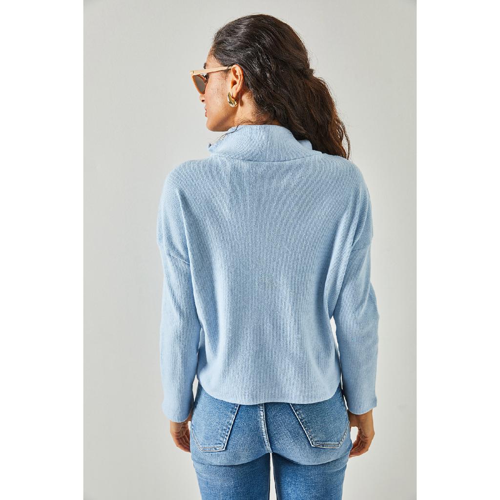 Женский черный свитер с высоким воротником на молнии Kzk-19000640