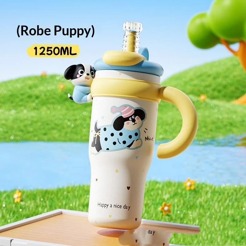 Large Capacity 1250ml Cute Cartoon Insulated Tumbler Straw Cup with Handle for Women Hiking Use