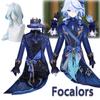 Игра Genshin Impact Focalors Косплей Шляпа Парик Волосы Полный комплект Карнавальное женское платье Униформа Костюм Экипировка Ролевая игра Маскарад Водный Бог