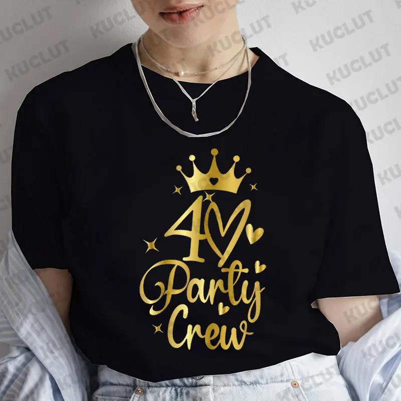 Tshirt for Women Chapter 40th Birthday Crew Party Y2k Tops Graphic 40 Birthday Squad Chapter Tshirt Summer Short Sleeve Tees