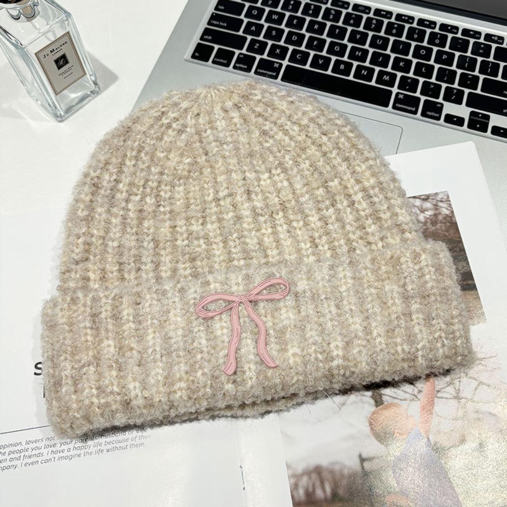 Теплая шапка с бантом, вязаная шапка, однотонная вязаная шапочка, милая вязаная крючком шапочка для бассейна, для улицы