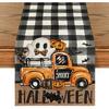 Halloween Gnome Yellow Car Black White and Check Table Runner Seasonal Kitchen Dining Table Decoration Flag Autumn Home Party Tablecloth Decor 13x72