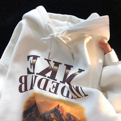 Худи из флиса в корейском стиле на осень/зиму - Свободный крой, унисекс, с принтом