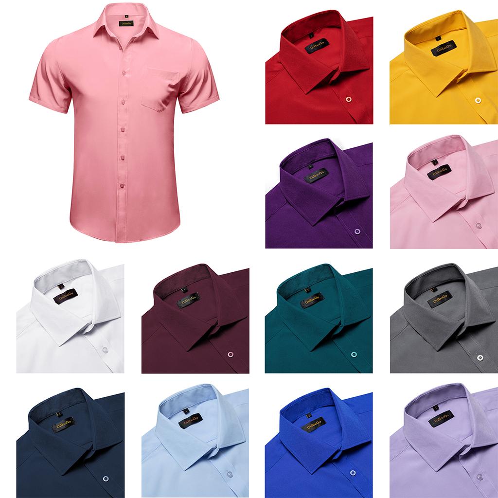 Mens Red Fashion Short Sleeve Dress Shirts Regular Fit Casual Button Down Shirts