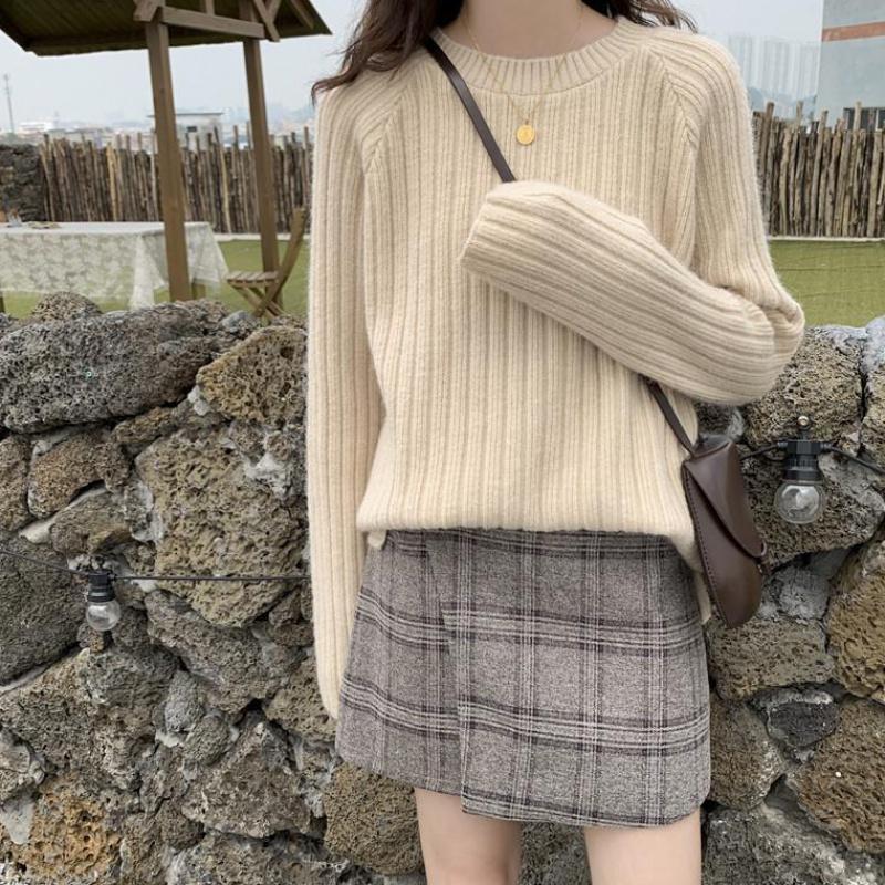 Женский свитер, свободный и ленивый в вязаном низу, осенне-зимний плюшевый и утолщенный верх