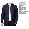 Men Spring Fall Coat Stand Collar Mid-aged Father Jacket Solid Color Long Sleeve Smooth Zipper Closure Warm Business Style Pockets Men Winter Jacket