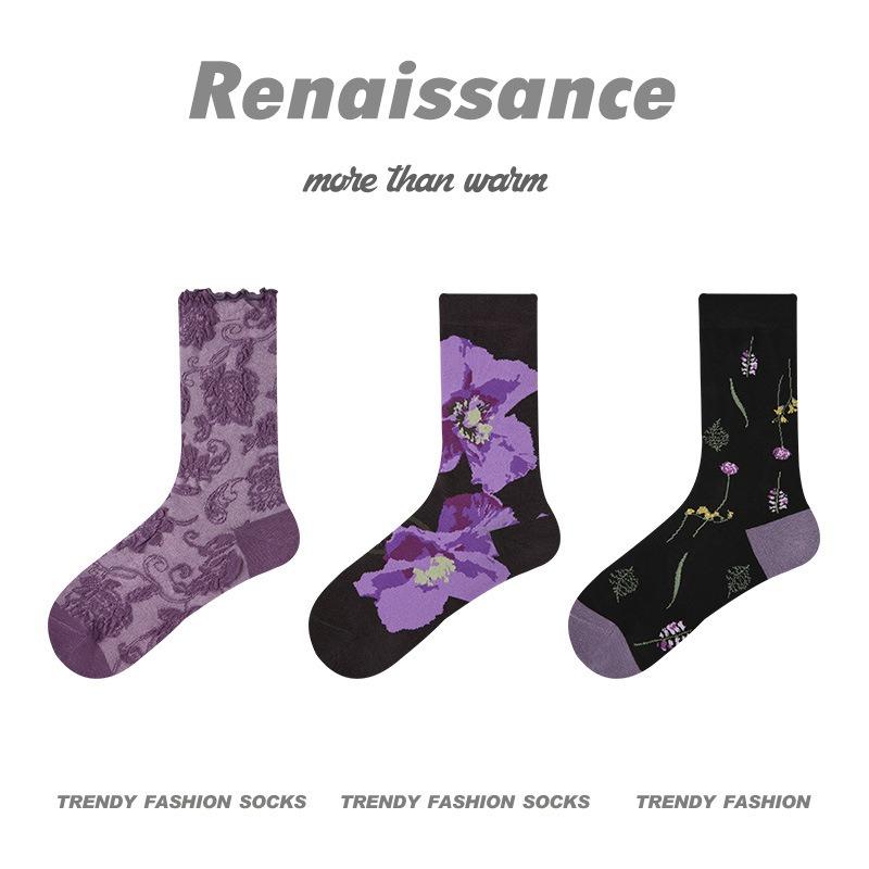 3 пары женских весенне-летних модных хлопковых носков с рельефным рисунком