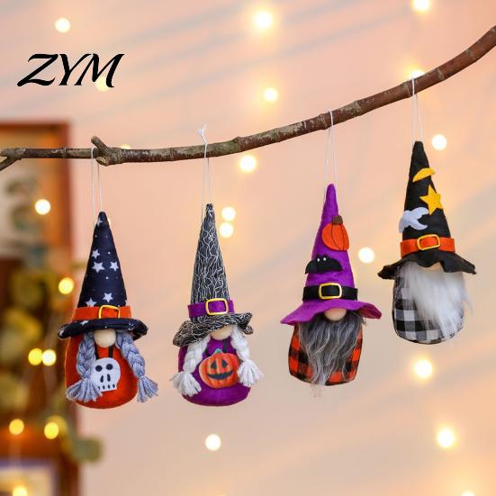 Plush Dwarf Dolls for Home Halloween Gnome Decoration, Spooky Witch Hat Swedish Tomte Elf Figurine, Decorative Gnomes Shelves Mini Soft Scandinavian