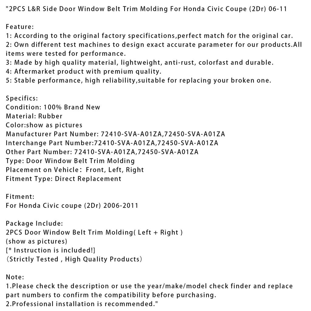 2 шт. Л и П Боковая Дверь Оконная Накладка Молдинг Для Honda Civic Купе (2Др) 06-11
