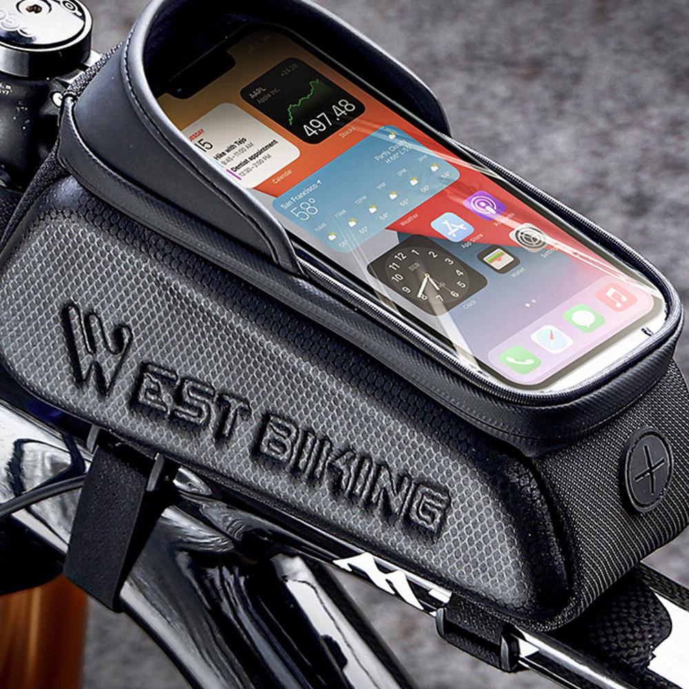 Водонепроницаемая сумка для велосипеда Сумка на раму велосипеда с передней трубкой Сумка для мобильного телефона с сенсорным экраном Двойная молния Велоспорт