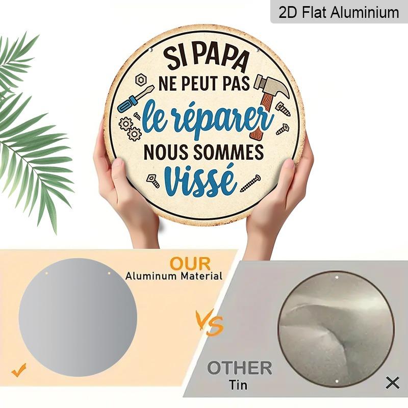 2D Flat Father's Day Themed Aluminum Pendant, Available in Various Sizes. Featuring Fun French Quotes and Quirky Tools, It's An Ideal Choice for Home