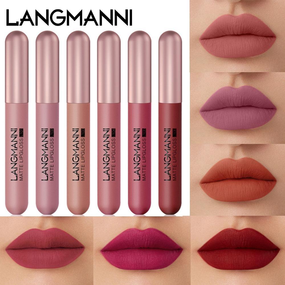 Langmanni Новый набор блесков для губ Matte Velvet Mist, 6 красных костюмов с глазурью для губ