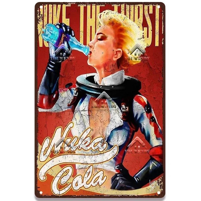 Металлическая табличка с постерами напитка Nuka Cola - Идеальный декор для стены паба, игровых зон, ретро-игровой тематики, металлическое искусство