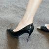 Fashion Black High Heels Women's 2025 New Sexy Metal Pointed Toe Thin Heel Single Shoes Royal Sister Style Temperament