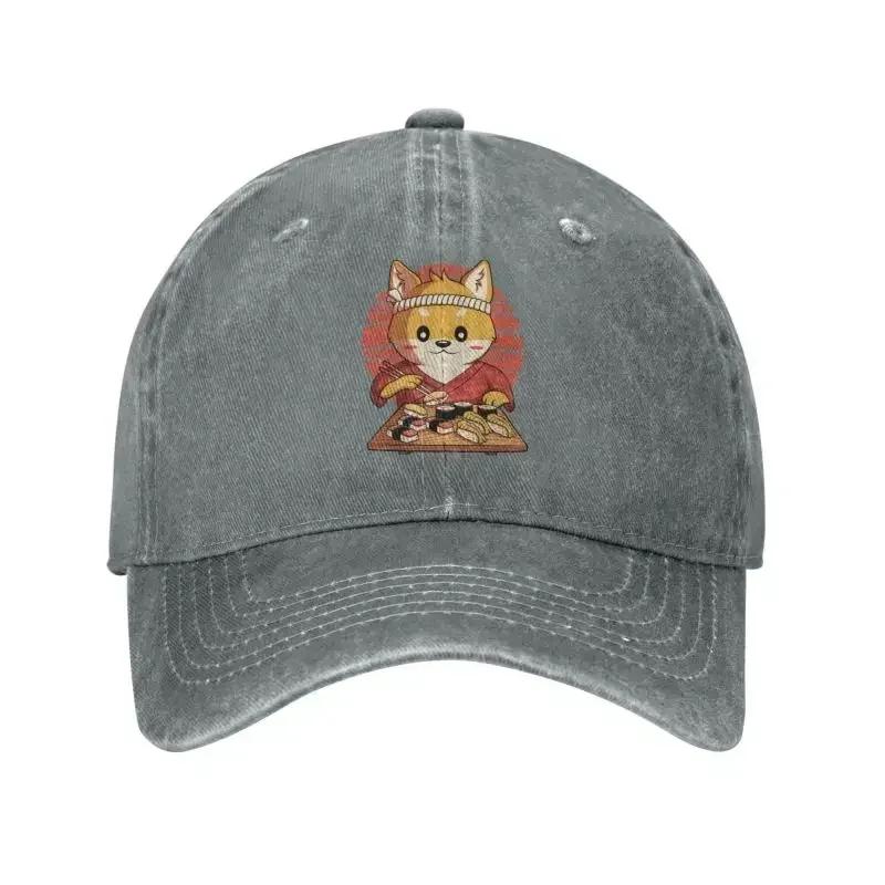 Custom Cotton Kawaii Shiba Inu Dog Baseball Cap for Men Women Breathable Funny Eating Japanese Sushi Anime Dad Hat Sports