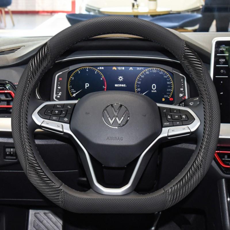 Universal Thin Genuine Leather Steering Wheel Cover VW Polo Plus 38cm Diameter Sport Style All Season