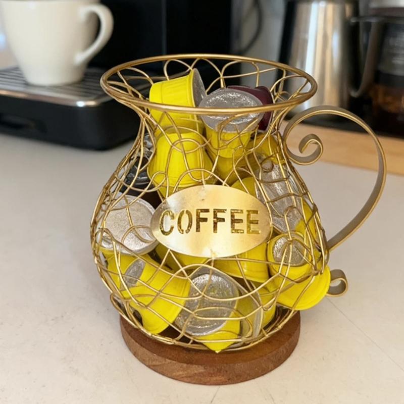 Металлическая проволочная стойка для хранения кофе Удобная корзина для кофейных капсул Украшения для кухонной столешницы Подставка для капсул эспрессо