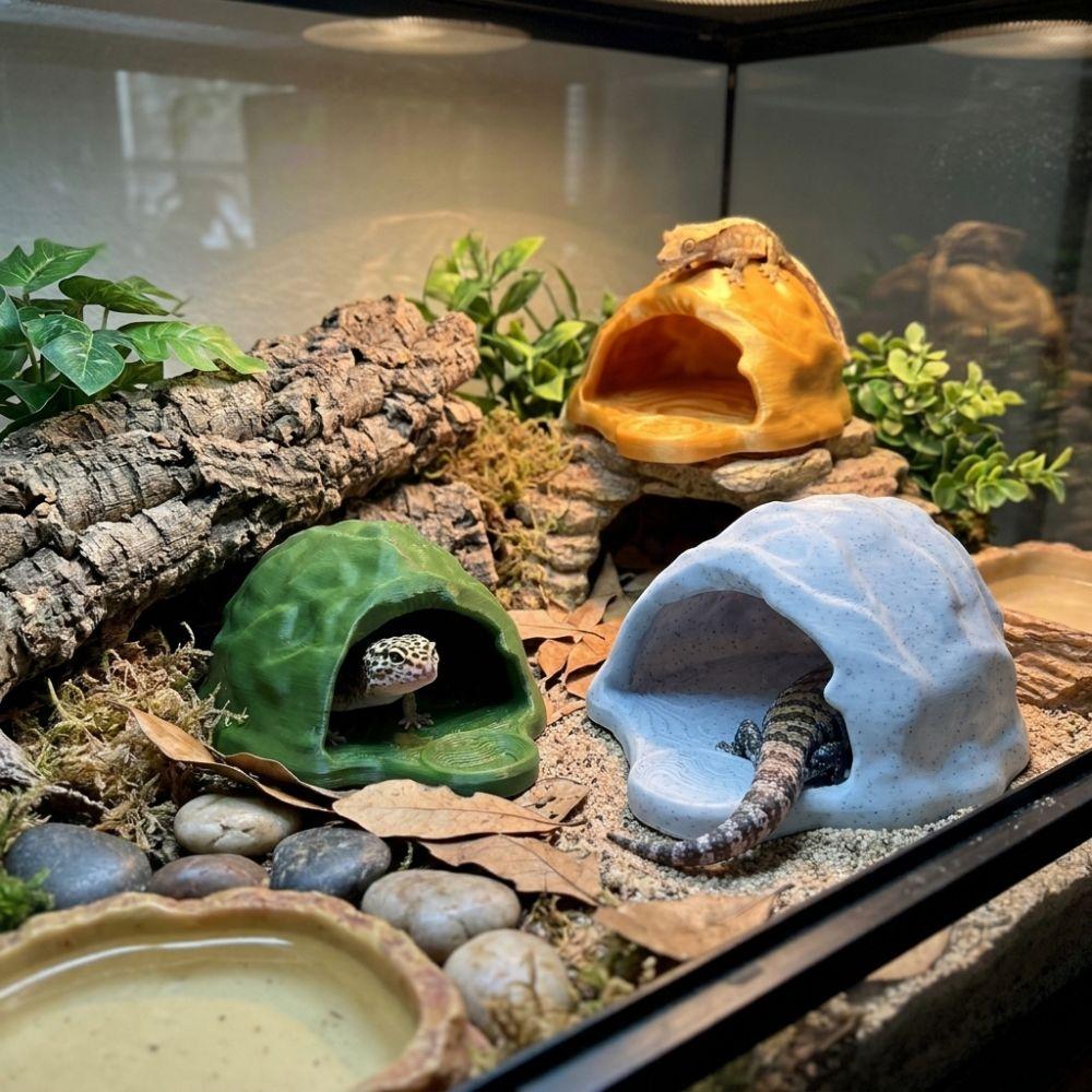 Simulation Rock Reptile Hideout Sturdy PETG Hidden Cave Shelter Lizard Feeder Turtle Tank