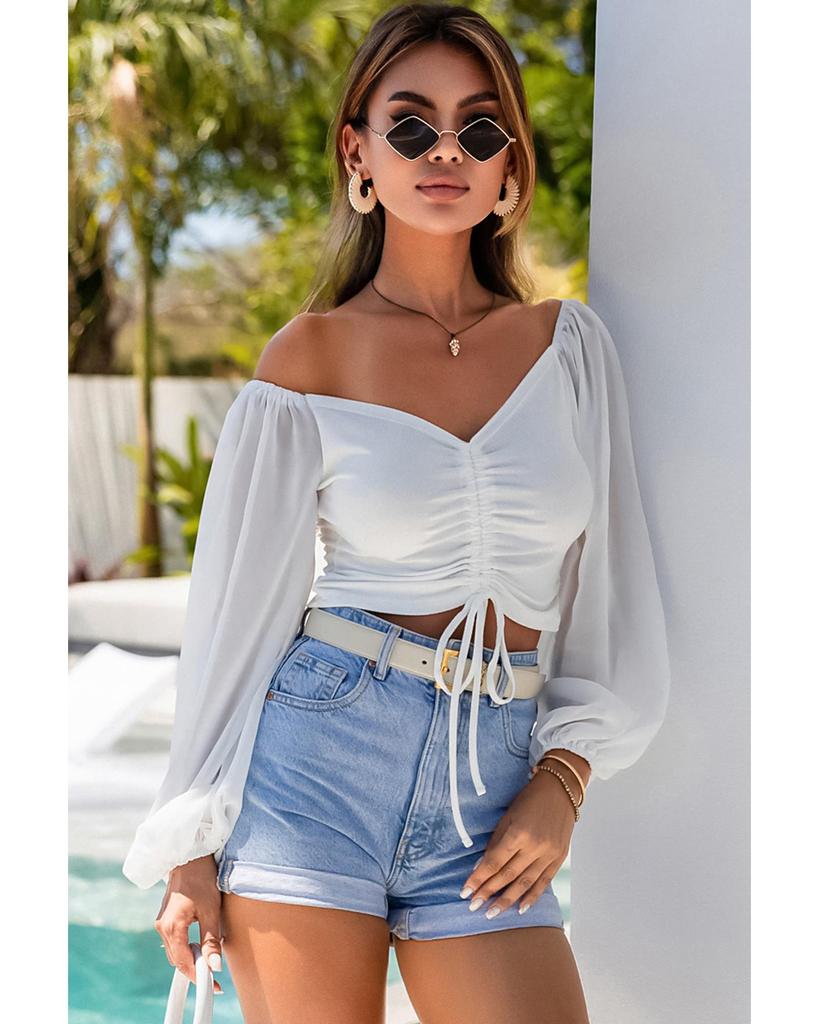 Azura Exchange Sheer Puff Sleeve Crop Top