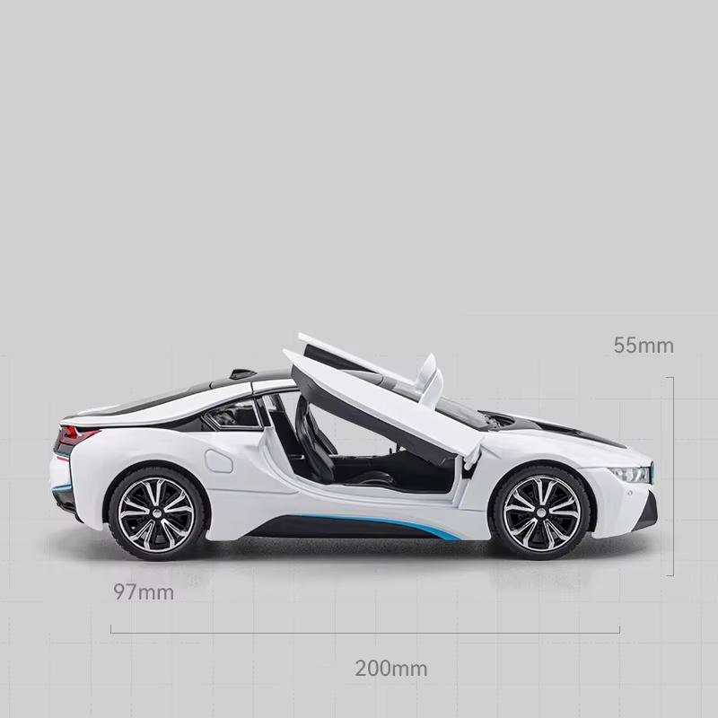 Новый 1:24 BMW I8 супер спортивный автомобиль модель литой металлической игрушечной машины со звуком и светом детская игрушка для мальчиков коллекционные украшения для дома подарок