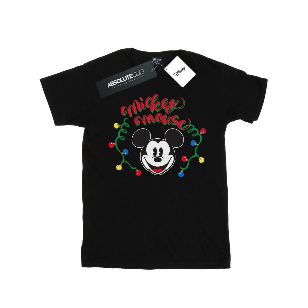 Disney Womens/Ladies Mickey Mouse Christmas Light Bulbs Cotton Boyfriend T-Shirt