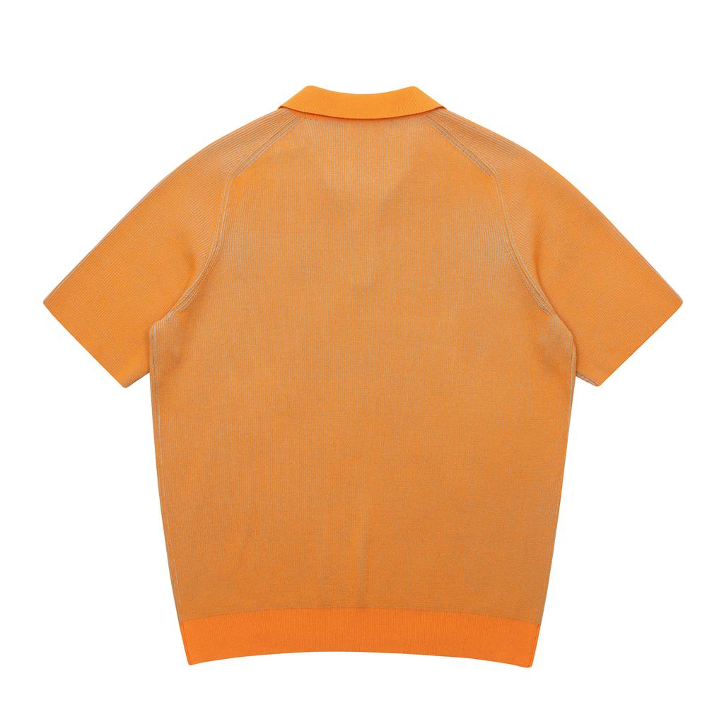 LEDEPT Two-Tone Open Collar Raglan Pullover [Orange]