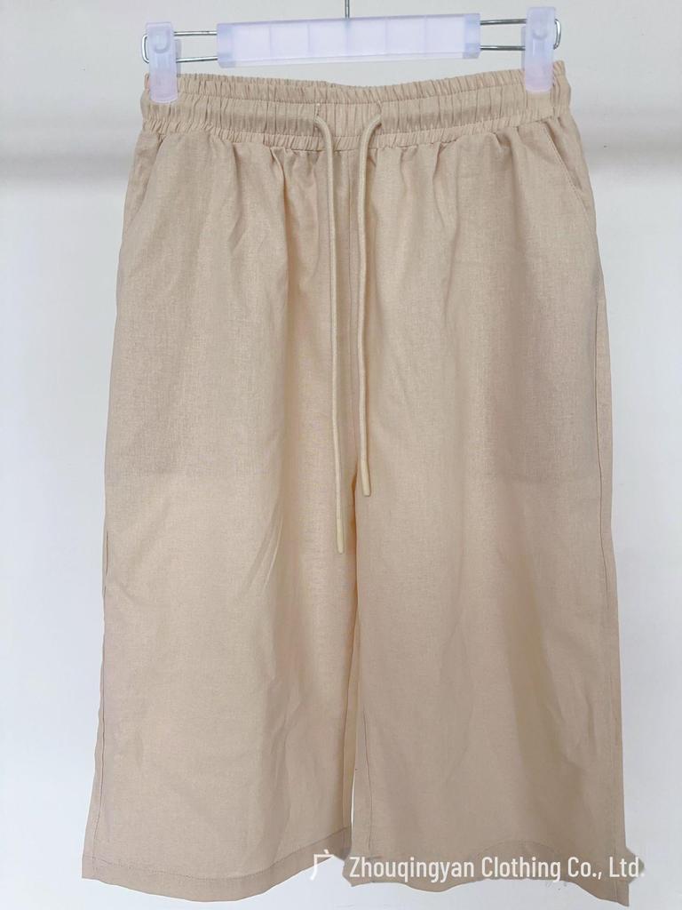 Женские повседневные брюки и шорты из хлопка и льна с эластичными карманами 2024 года