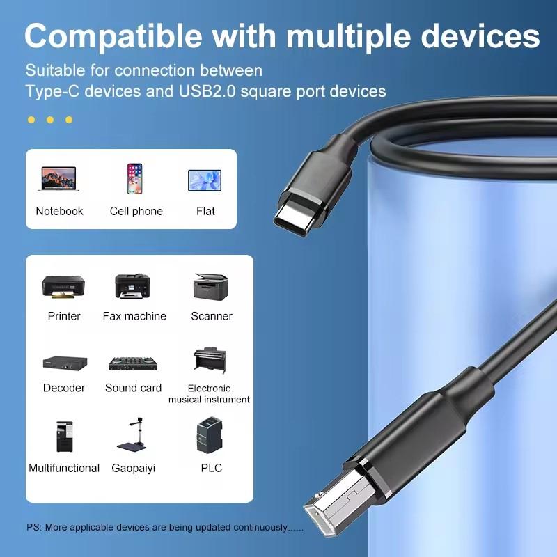 Кабель USB Type-C на USB Type B 2.0 для нового MacBook Pro HP Canon Brother Epson Dell Samsung Принтер Type C Кабели для принтера/сканера