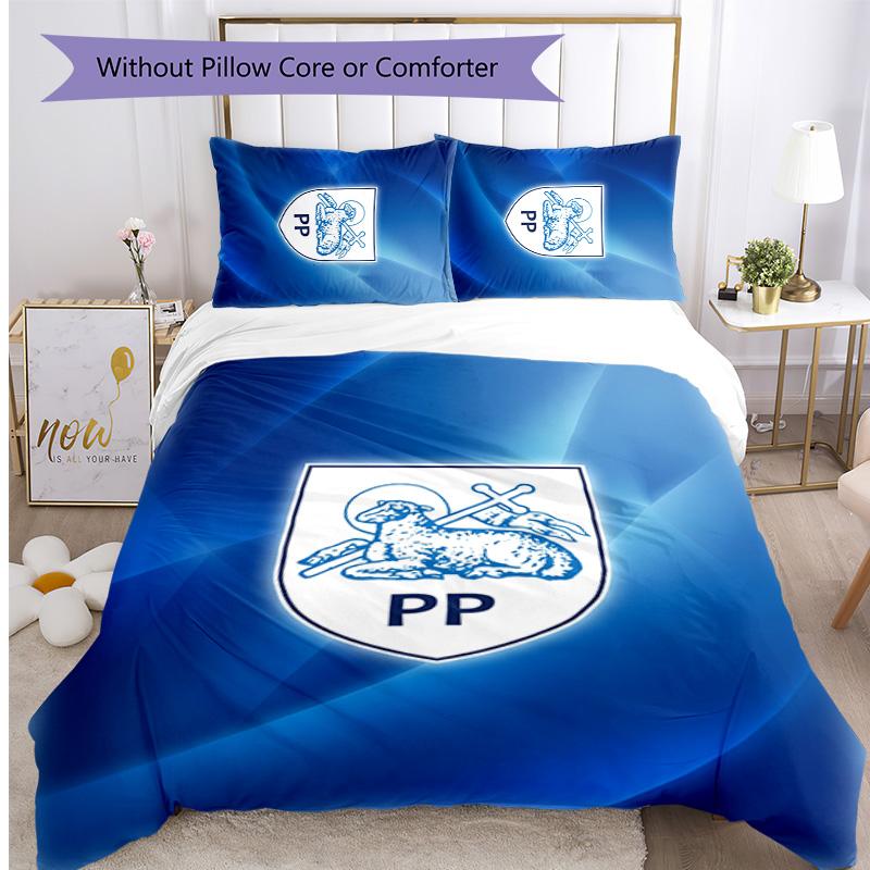 Preston North End Football Printed 3 Pieces Bedding Set, Comfortable Skin Friendly Bedroom Duvet Cover Set