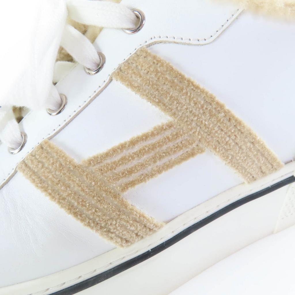 Great HERMES Low cut sneakers Dare H logo design mouton leather White beige 38 Used