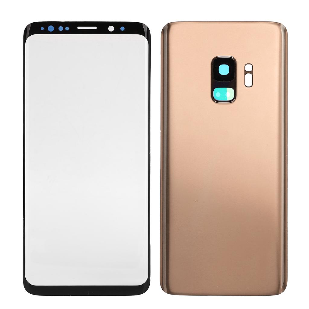 Phone Rear Back Glass Cover Front Screen Glass Lens Replacement Set for Samsung S9 G960Gold