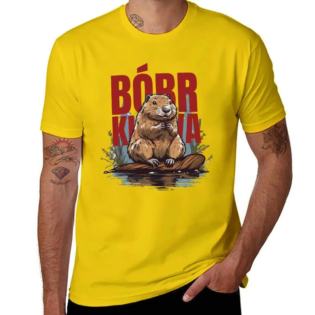 Beaver, Boberek Graphic Print Men T-Shirt Oversize T Shirts Anime Clothes Tees Summer Casual Men Workout Shirt