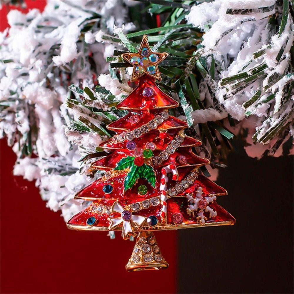 Одежда Аксессуары Рождественская брошь Значок Рождественская елка Брошь Эмаль Стразы Броши Подарок