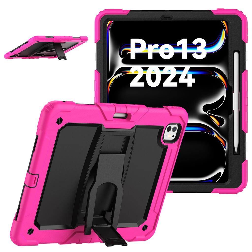 For iPad Pro 13 (2024) Kickstand Case PC+Silicone Tablet Cover with Pen Slot/Shoulder Strap