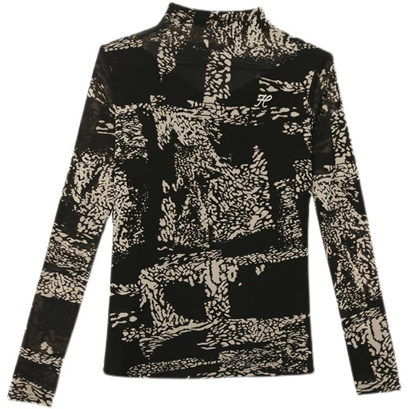 Европейский 2024 Осень/Зима Топ с длинным рукавом из сетки со стразами, приталенный