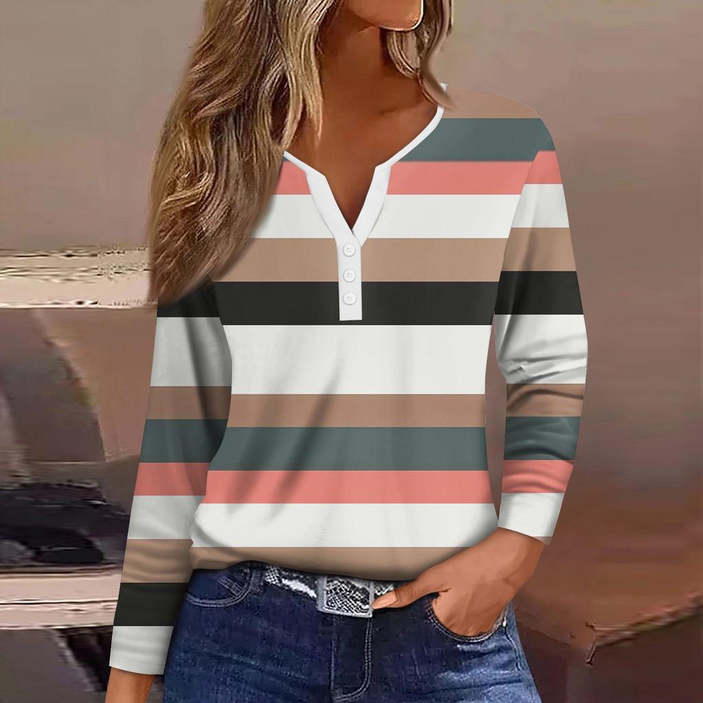 Жен. Футболка Футболка Пуговицы Цветочный принт Длинный рукав Повседневные Выходные Мода Классический Классический V-образный вырез Обычный Топ