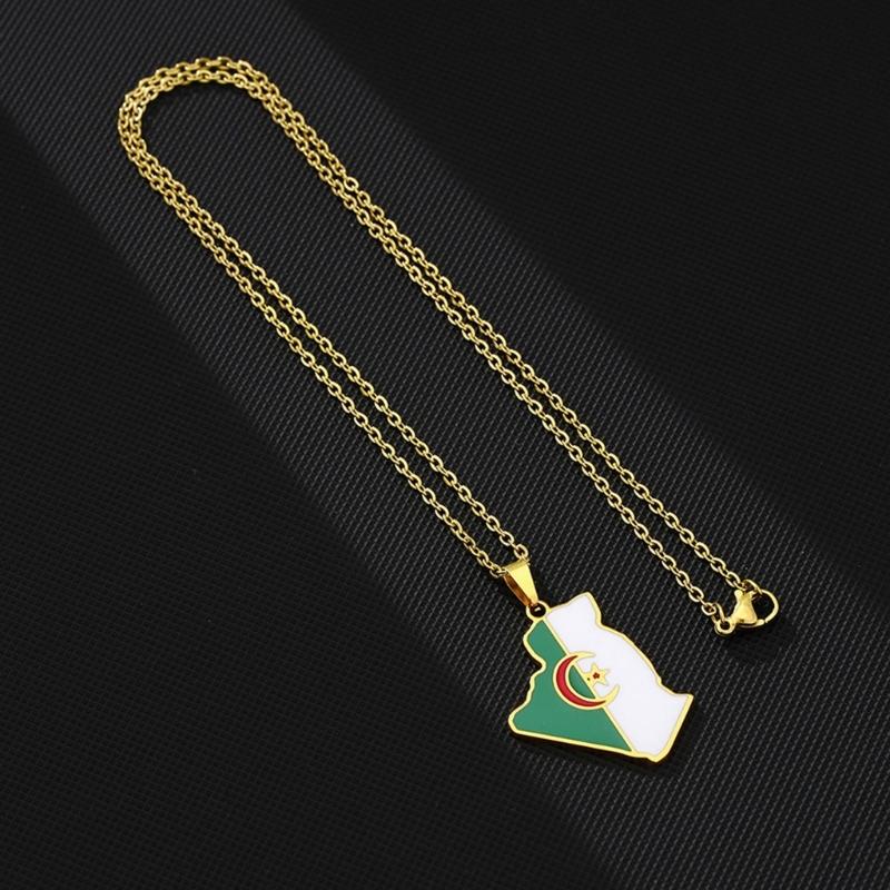 Кулон-карта Алжира Ожерелье Модное Серебряное/Золотое Территория Страны Ожерелье Унисекс Женщины Мужчины Цепочка на Шею Регулируемая