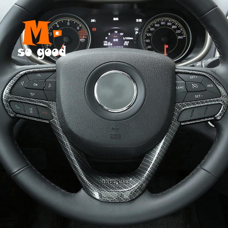 2014 2015 2016 2017 2018 For Jeep Cherokee KL Car Abs Carbon Fibre Steering Wheel Button Frame Panel Cover Trim Car