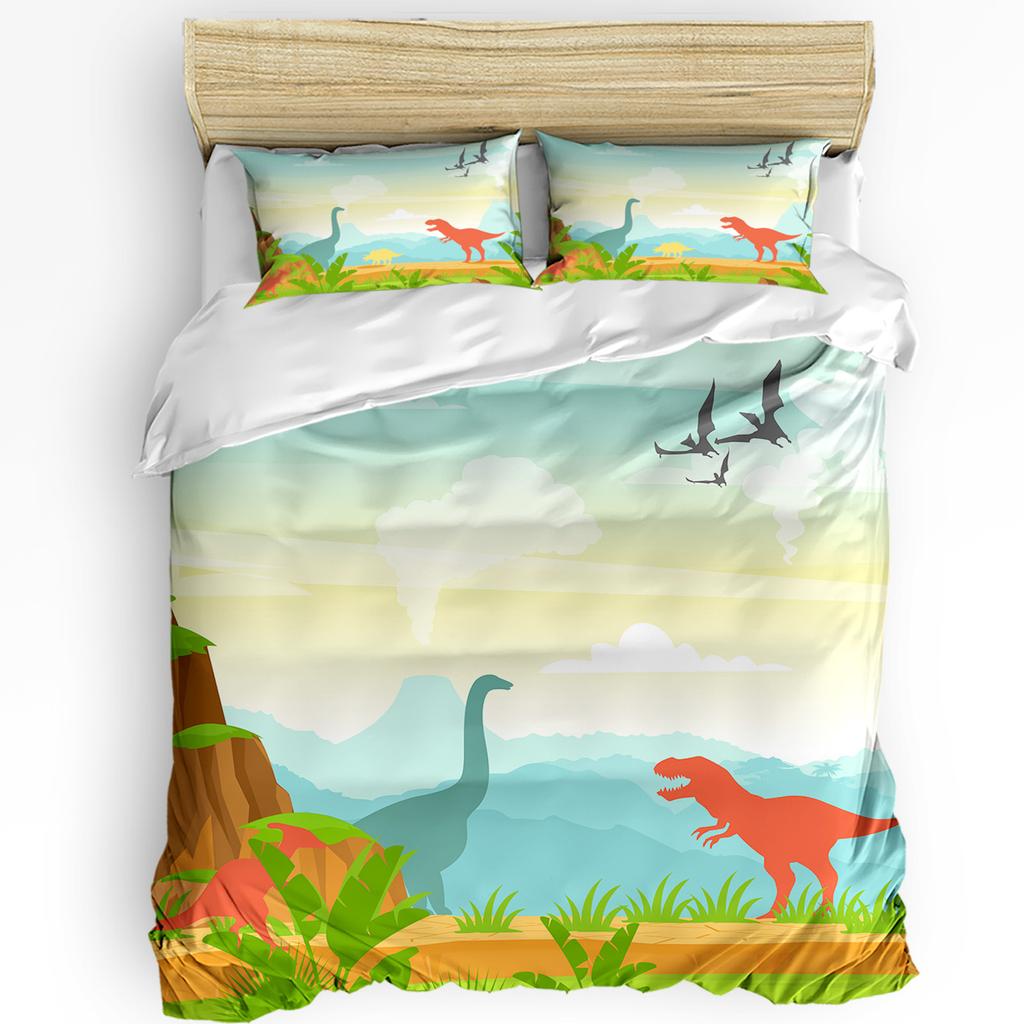 Cartoon Dinosaur Duvet Cover with Pillow Case Custom 3pcs Bedding Set Quilt Cover Double Bed Home Textile