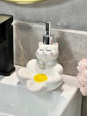 Милая Веселая Счастливая Кошка Бутылочка для Лосьона Мыльница Туалет Двухместная Керамическая Бутылочка с Дозатором для Шампуня Геля для Душа Аксессуары для Ванной