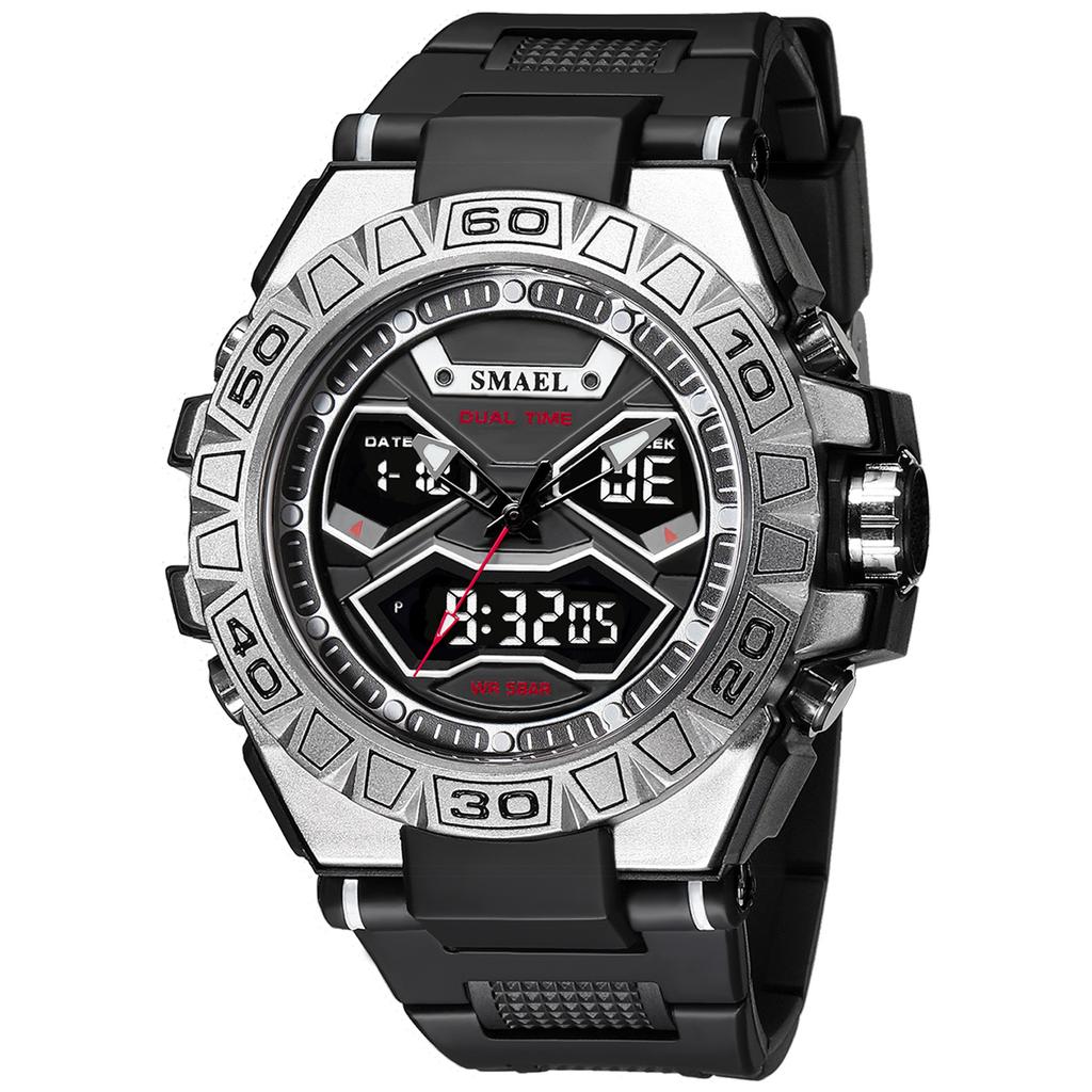 SMAEL Trend Индивидуальные функциональные часы Мужской студенческий сплав Двойной дисплей Водонепроницаемые светящиеся кварцевые часы