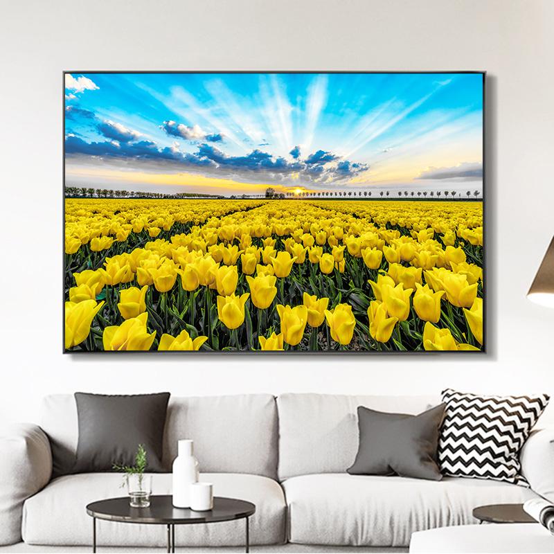 Красные поля тюльпанов, настенные картины, холст, живопись, цветочные полевые постеры и принты, цветочный пейзаж, настенное искусство для декора гостиной