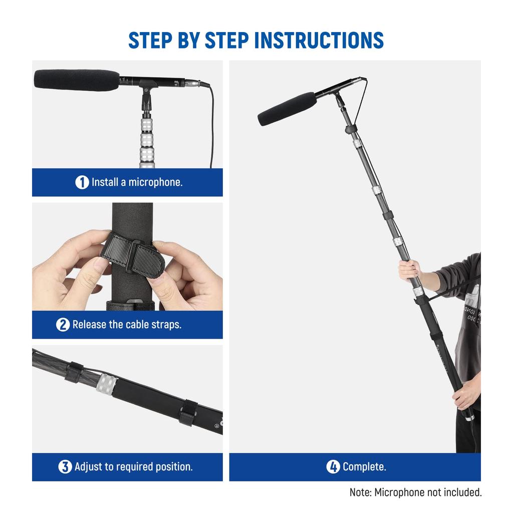 NEEWER Upgraded Microphone Boom Telescopic Carbon Fiber Microphone Boom Arm with 5 and Screw Cable Shoulder and Storage Bag Pole, 9.8ft/300cm